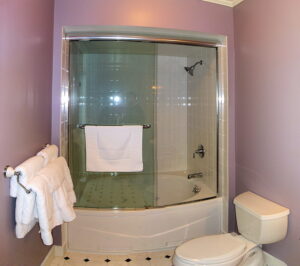 The Sunrise Suite Bath - View 1 -- Private Bathroom, Sunrise Suite on the 2nd floor of the Grey Havens Inn.