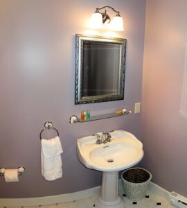 The Sunrise Suite Bath - View 2 -- Private Bathroom, Sunrise Suite on the 2nd floor of the Grey Havens Inn.
