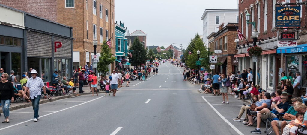 People start to line the streets of Rockland Maine to enjoy the annual Lobster festival parade. annual events near Georgetown maine