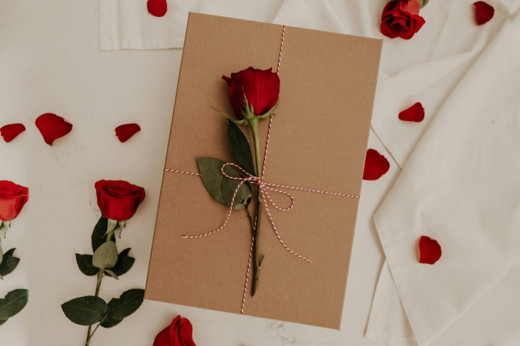 A rose and card for Valentines day
