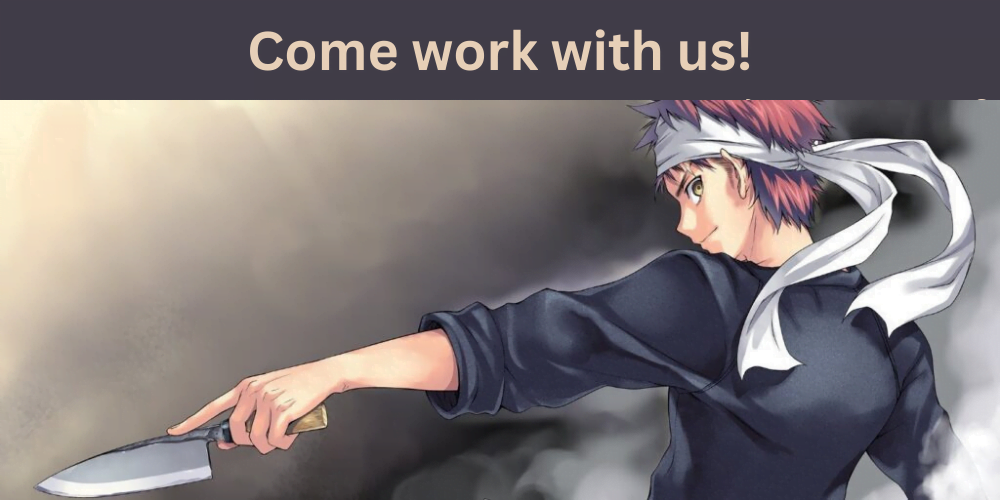 Open position promotional image, anime character holding a chef's knife