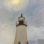 painting of the pemaquid lighthouse with sun in sky